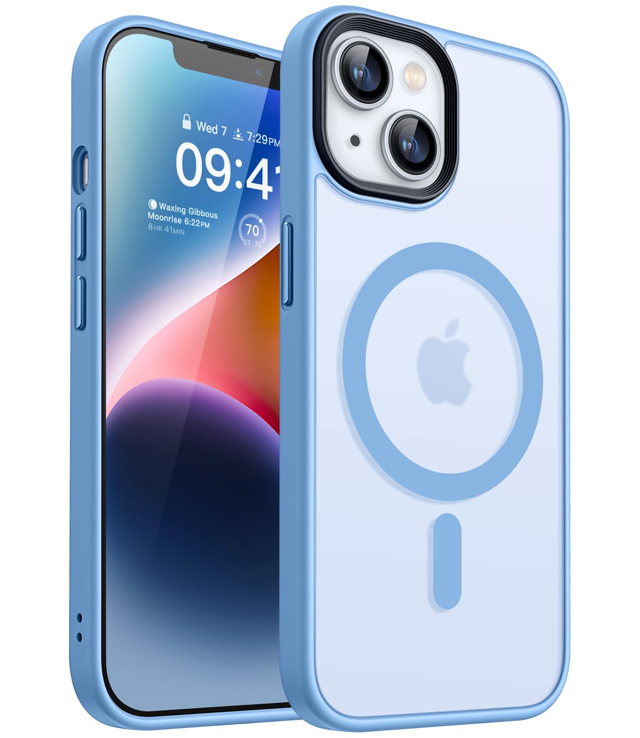Canshn For Iphone 14 Case/Iphone 13 Case, Compatible With Magsafe, Translucent Matte Back Slim Shockproof Phone Cover, Light Blu