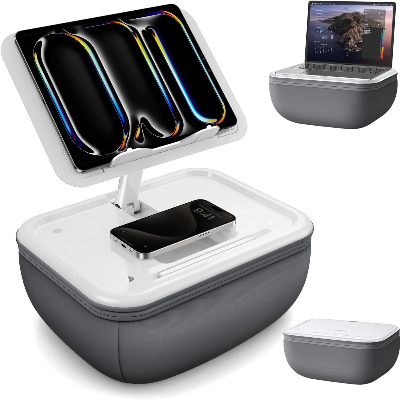 Elitehood Ipad Pillow Stand For Lap, Angle Adjustable Tablet Pillow Stand, Soft Cushion Ipad Holder For Bed Compatible With Laptop, Macbook, Ipad Pro Air Mini, Kindle, Books & 4 15.6'' Tablet, Grey