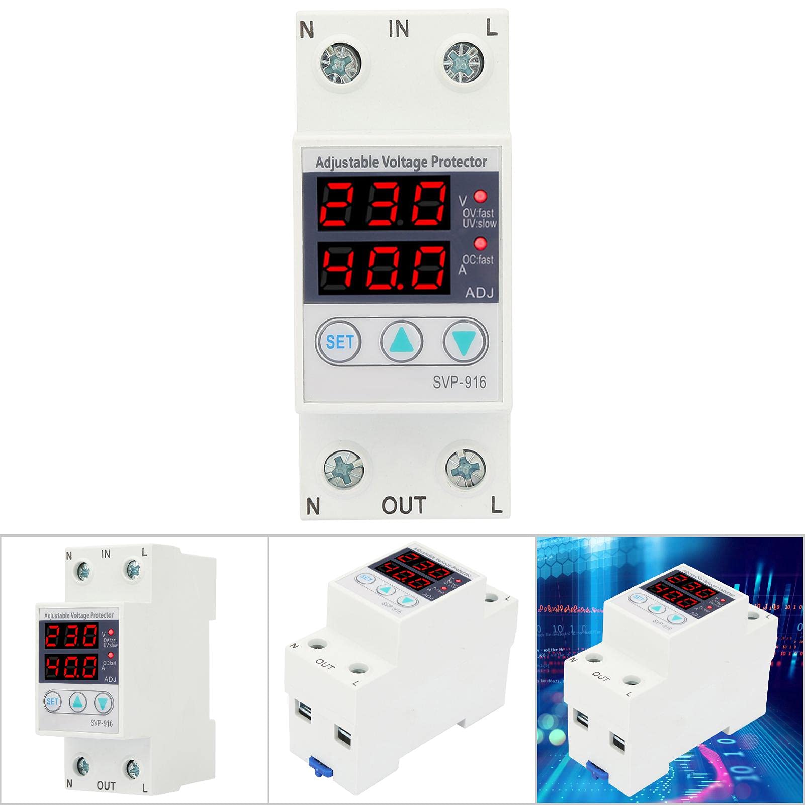 Svp 916, 230V Ac Current Protector 63A, Intelligent Single Phase Adjustable Over Voltage Under Voltage Current Protective Device