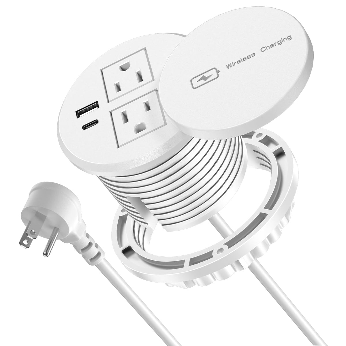 3 Inch Desk Recessed Power Grommet With 15W Wireless Charger, 20W Usb-C Fast Charging Countertop Grommet Mount Power Outlet, Wit