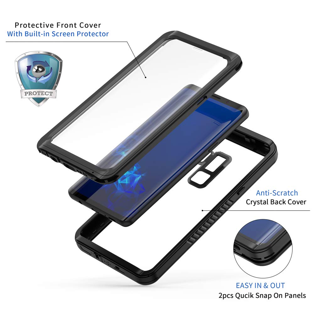 Lanhiem For Samsung Galaxy S9+ Plus Case, Ip68 Waterproof Dustproof Case With Built In Screen Protector, Rugged Full Body Shockp