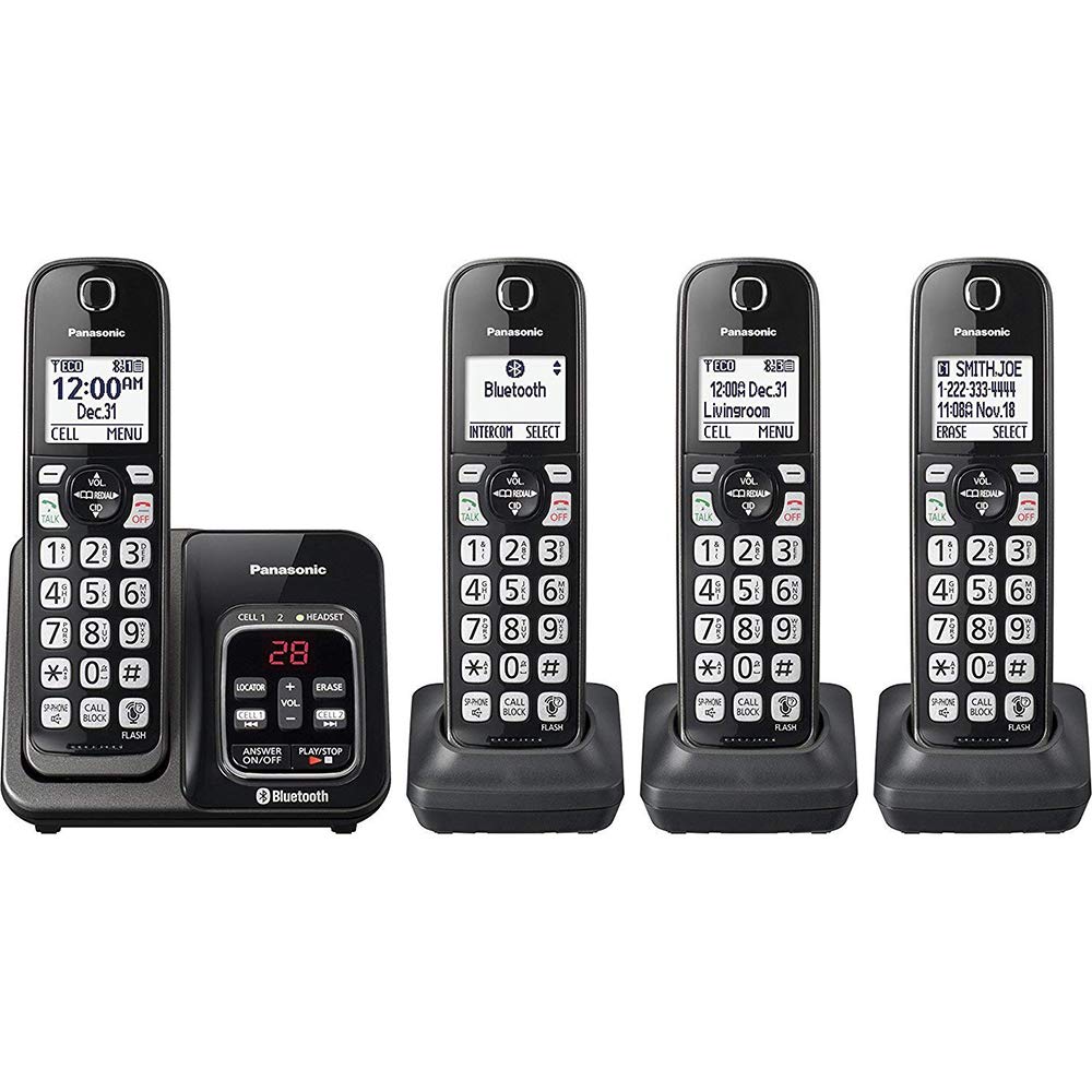 Panasonic 4 Handset Expandable Cordless Phone System with Link2Cell Bluetooth, Voice Assistant, Answering Machine and Call Block