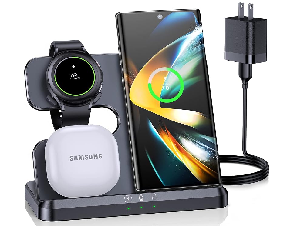 Zubarr Wireless Charger For Samsung Charging Station & Android Multiple Devices 3 In 1 Fast Charger Stand For Phone Galaxy Z Fli