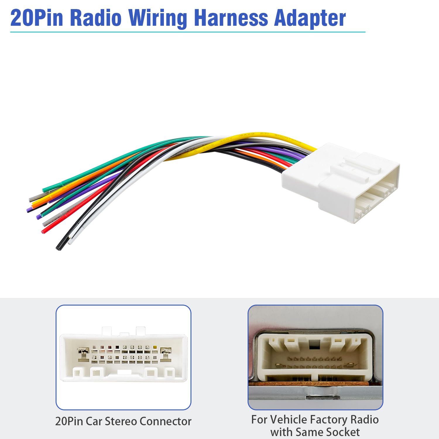 Jayubien 20Pin Radio Wire Harness For Nissan Stereo Adapter Compatible With Altima Frontier Xterra Pathfinder Rogue Subaru Stere