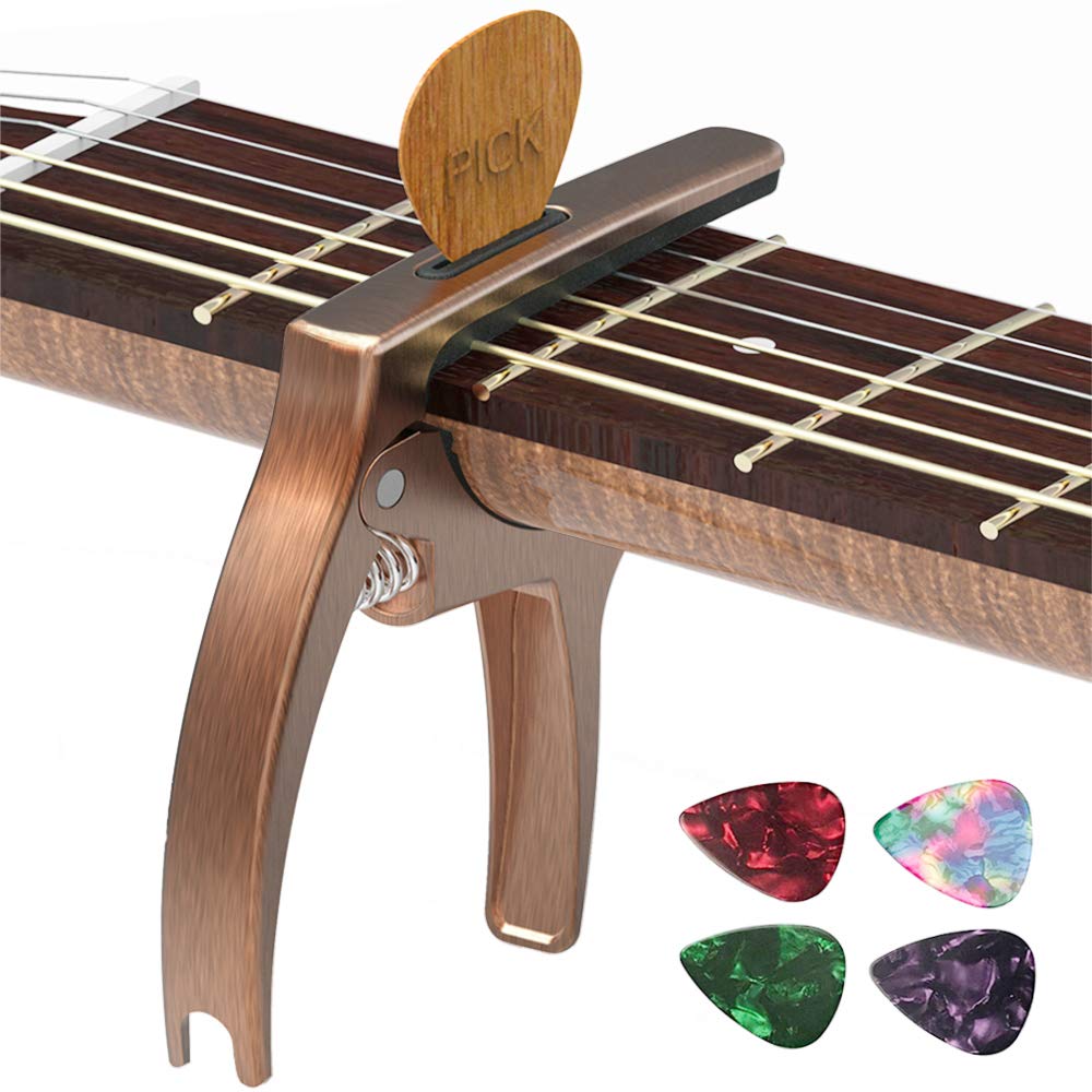 TANMUS 3in1 Guitar Capo for Acoustic and Electric Guitars(with bag&picks)-Strings Accessories-Bronze