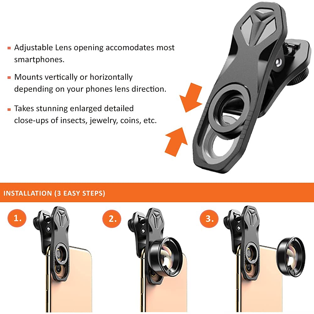 10X High Definition 2 Element Close Up (Macro) Lens For Iphone, Lg, Samsung, Pixel (Ultra Compact, Easily Removable)