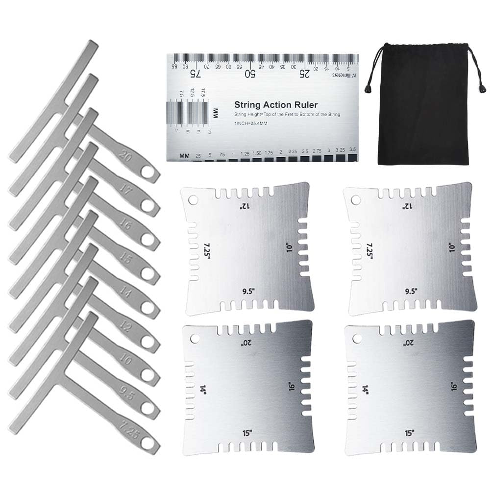 Timesetl 14Pcs Guitar Luthier Tools Set Including Understring Guitar Radius Gauge, String Action Ruler Gauge, Guitar Notched Rad