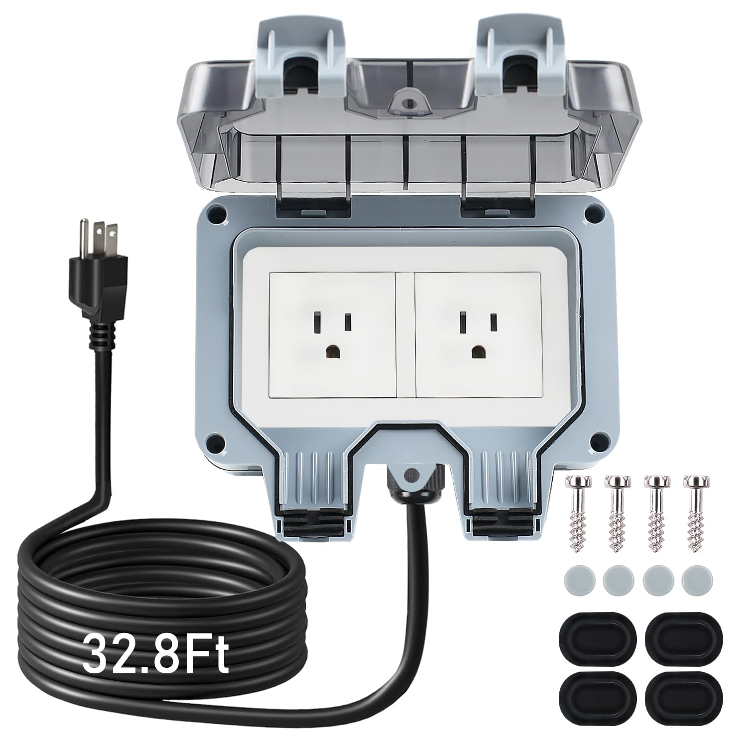Zuyiyi Outdoor Power Outlet With 32.8Ft Extension Cord, Double Plug Outlet Extender, Weatherproof Waterproof Ip66 Outdoor Electr