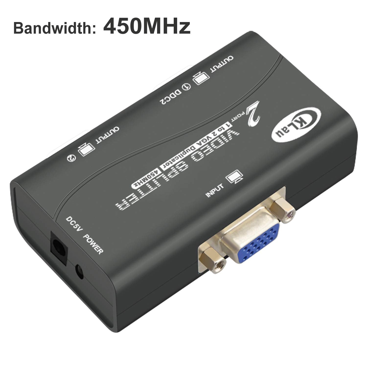 Cklau 450Mhz Bandwidth 2 Port Vga Splitter Amplifier Box 1 Pc To 2 Monitors Svga Video Splitter Support 2048 X 1536 Resolution U