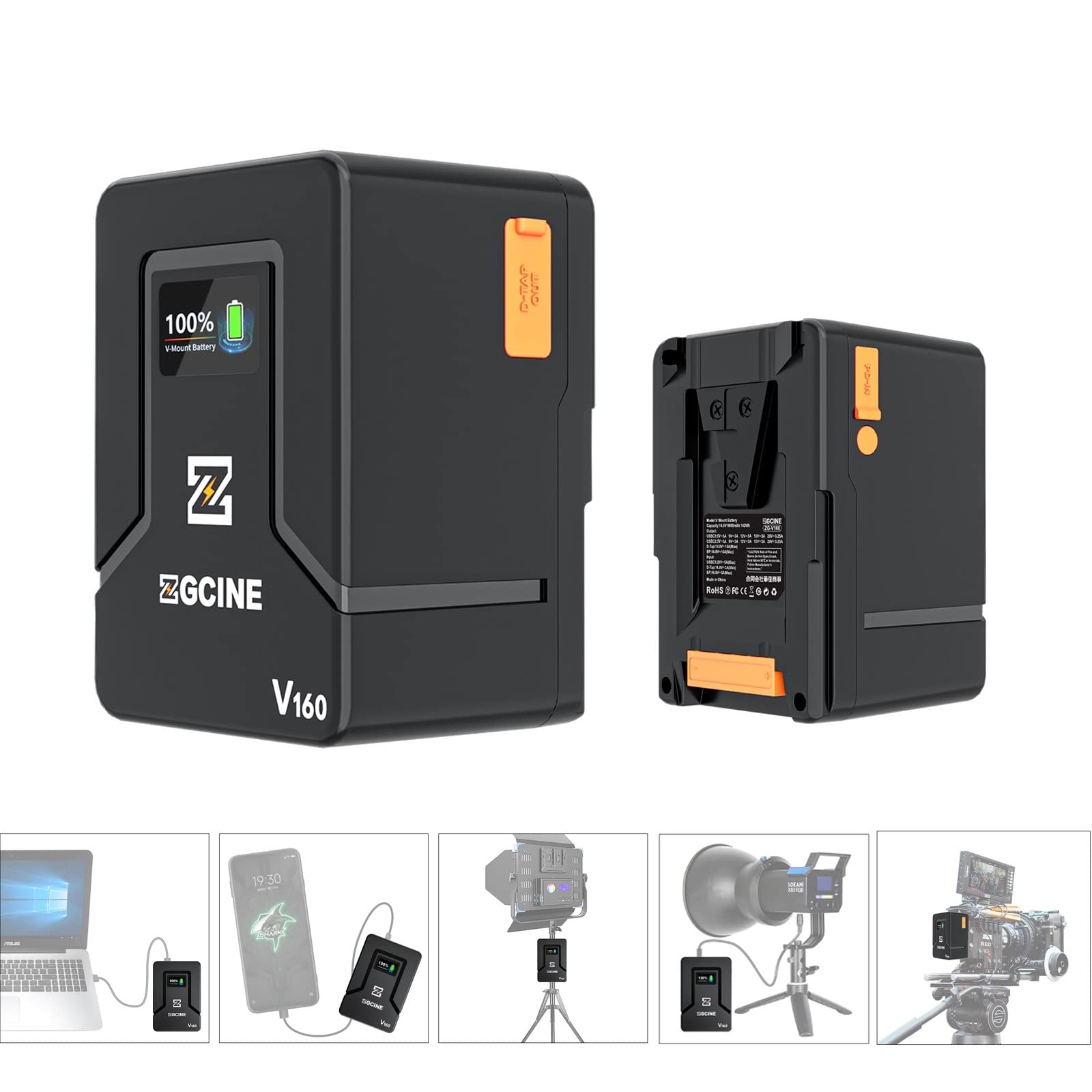 Eachshot Zgcine Zg V160 9600Mah High Capacity V Mount Battery, With One Bp, Double D Tap, Double Usb C Ports, Support Pd Fast Ch