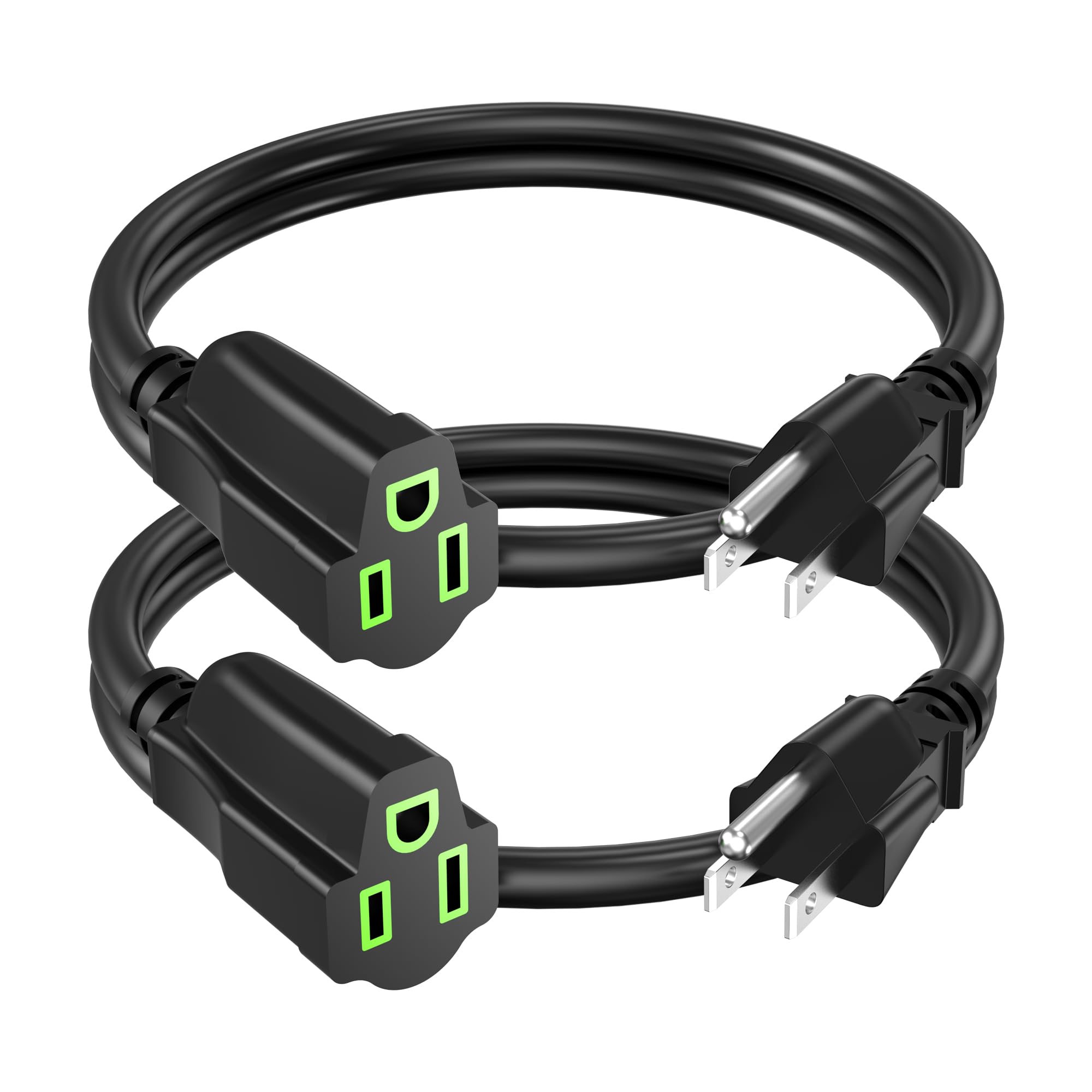 Power Extension Cord 1.5Ft/18Inch(2 Pack), Short 3 Prong Electric Extension Cable Outlet Saver, Single Outlet, Heavy Duty, Water