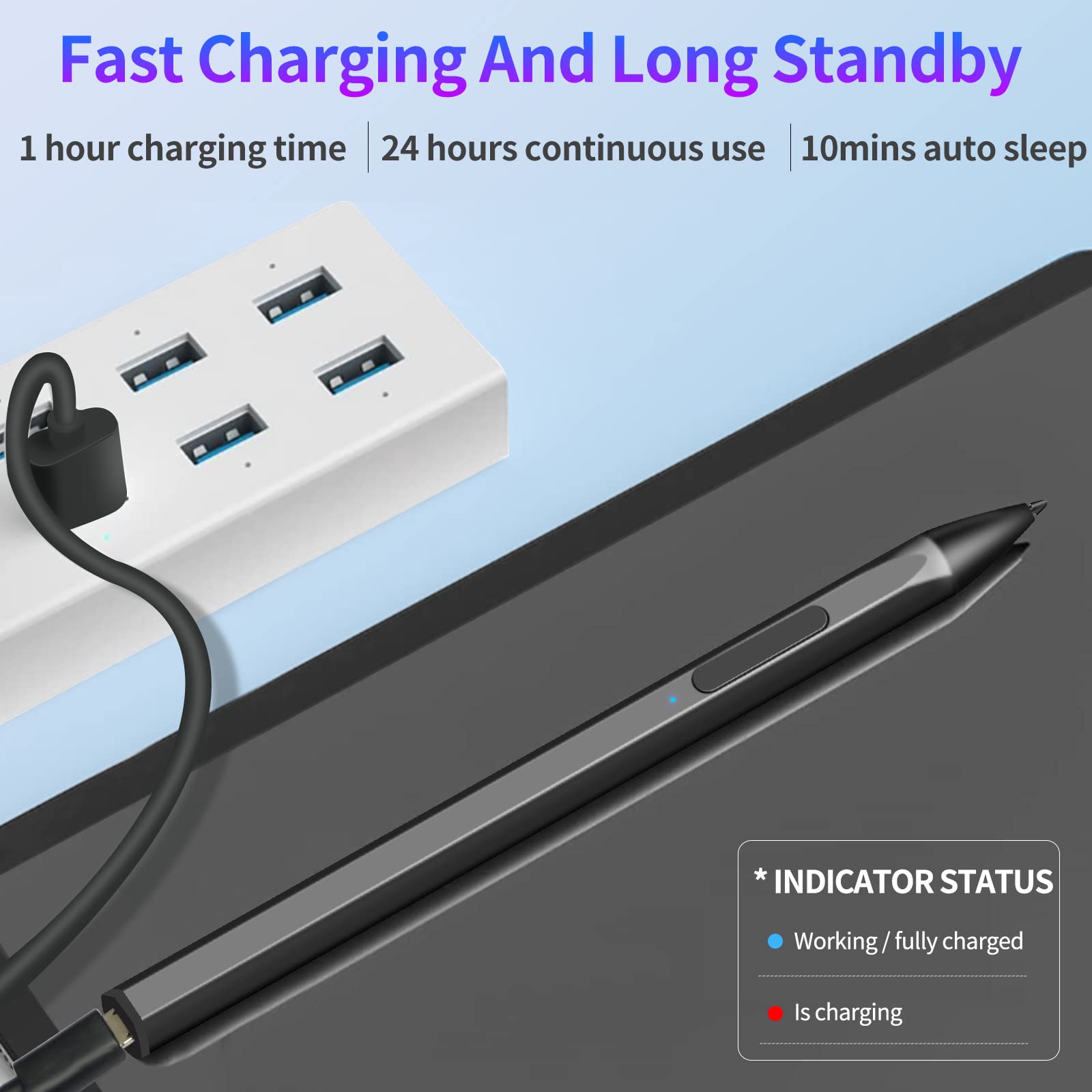 Stylus Pen For Microsoft Surface Pro8/7/6/5/4/3/X Surface Laptop/Book/Studio Surface 3/Go/Go2/Go3, 4096 Pressure Sensitivity, Ma