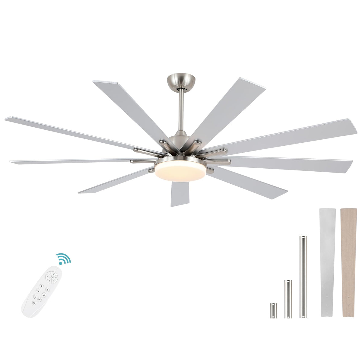 Pochfan 72 Inch Ceiling Fans With Lights And Remote, Large Ceiling Fan With 9 Wooden Blades For Kitchen Living Room Indoor Or Ou