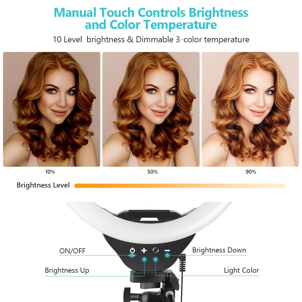 Sensyne 10'' Ring Light With 50'' Extendable Tripod Stand, Led Circle Lights With Phone Holder For Live Stream/Makeup/Youtube Video/Tiktok, Compatible With All Phones