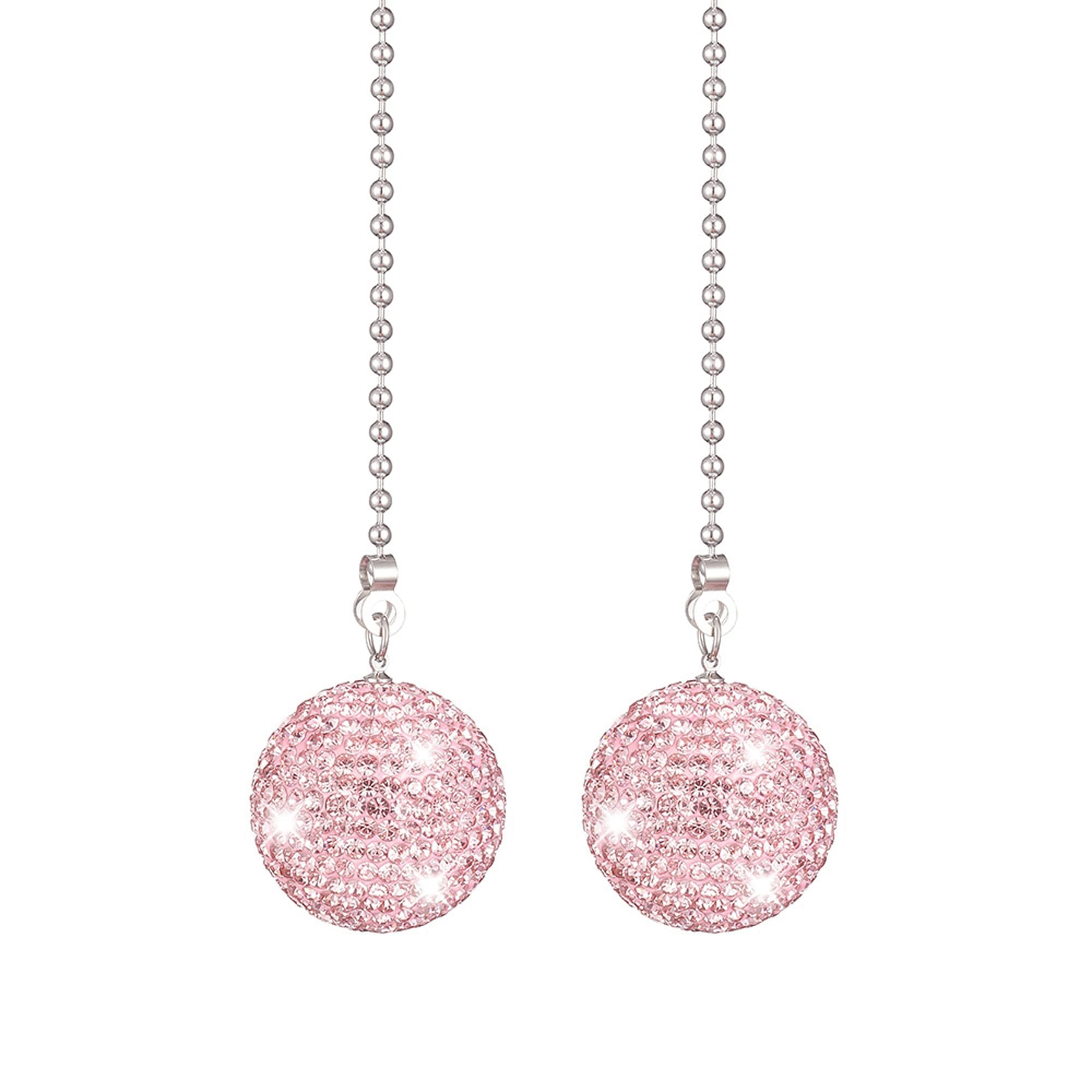2 Pieces Light Rose Rhinestone Clay Beads Pull Chain Rhinestone Ball Pull Chain Extension For Ceiling Fan Light Pendant Decorati