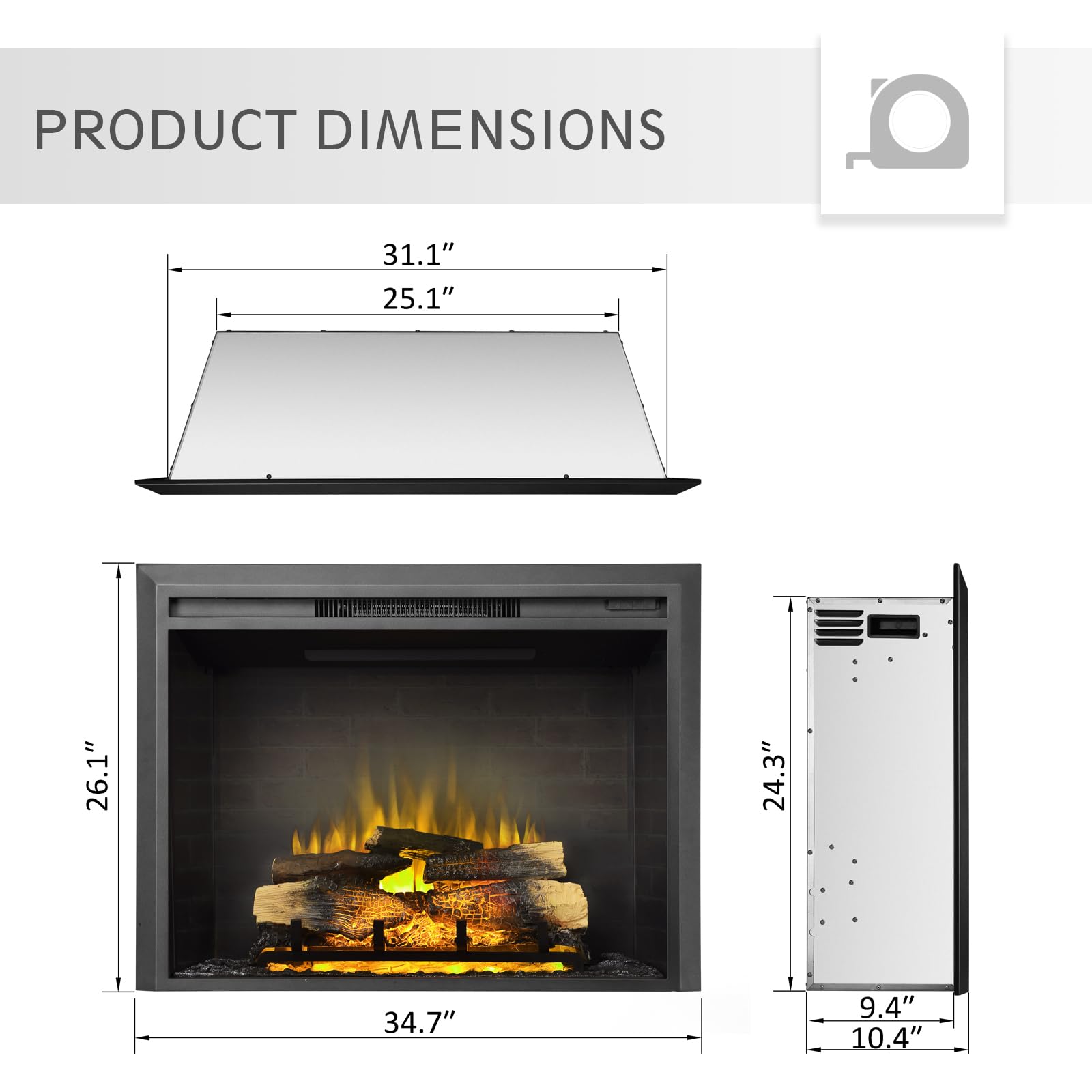 Legendflame Carl 35 W Electric Fireplace Insert (Ef264), Fireplace Heater 750/1500W, Fire Crackling Sound, Remote Control