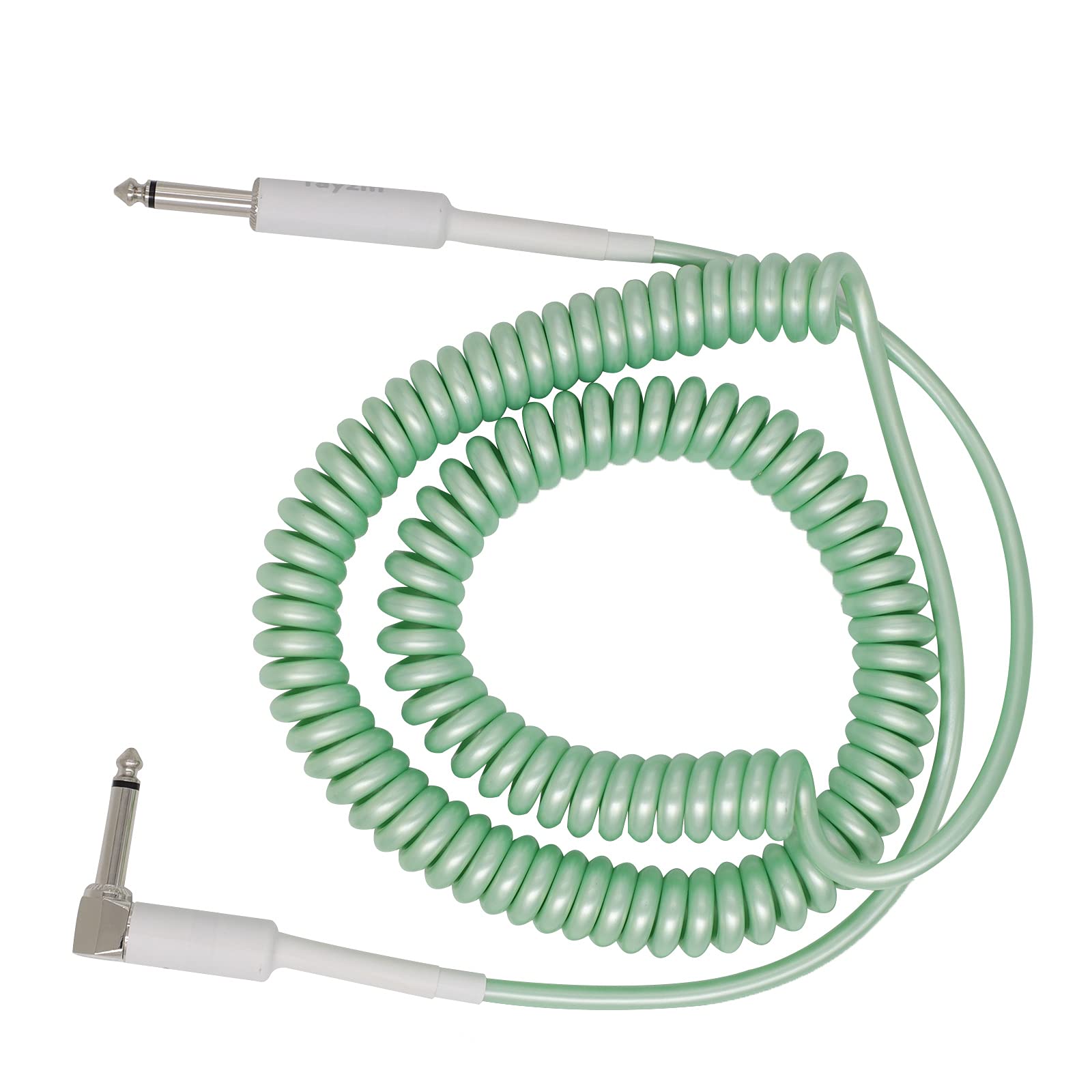 Rayzm Curly Guitar Cable, 2 Meters Coiled Instrument Cable Chord For Guitar/Bass, 6.35 Mm Right Angle To Straight Spiral Guitar