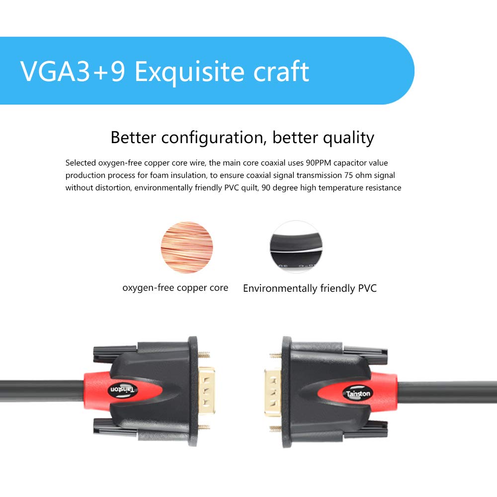 Tainston Vga To Vga Cable Hd15 Monitor Cable With Ferrites Male To Male 75 Feet