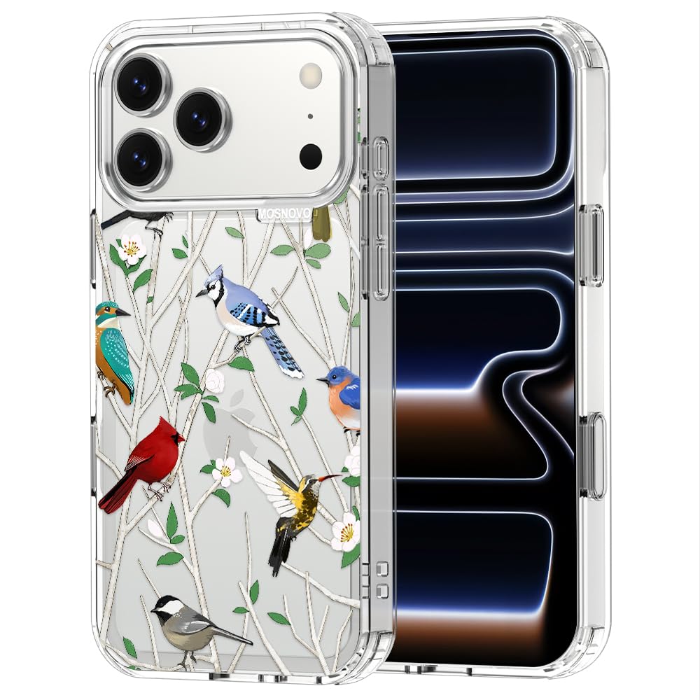 MOSNOVO for iPhone 17 Pro Max Case | Military Grade 6.6ft Drop Tested | Camera Control | Clear with Wild Bird Design