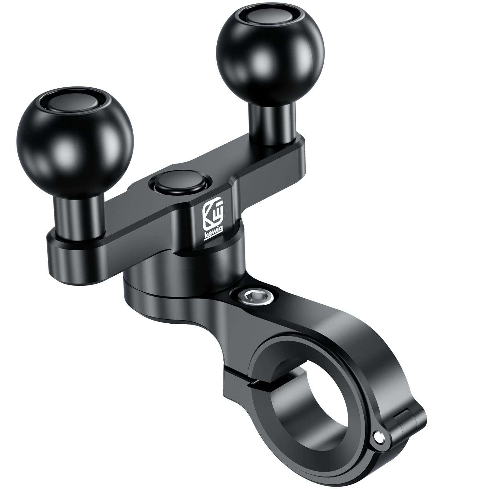 Brcovan Aluminum Alloy Handlebar Clamp Mount Base With Double 1'' Tpu Ball For Round Rails Diameter 0.5'' 0.87'' 1.0'' 1.26'' Compatible With Ram Mounts B Size 1 Inch Ball Double Socket Arm