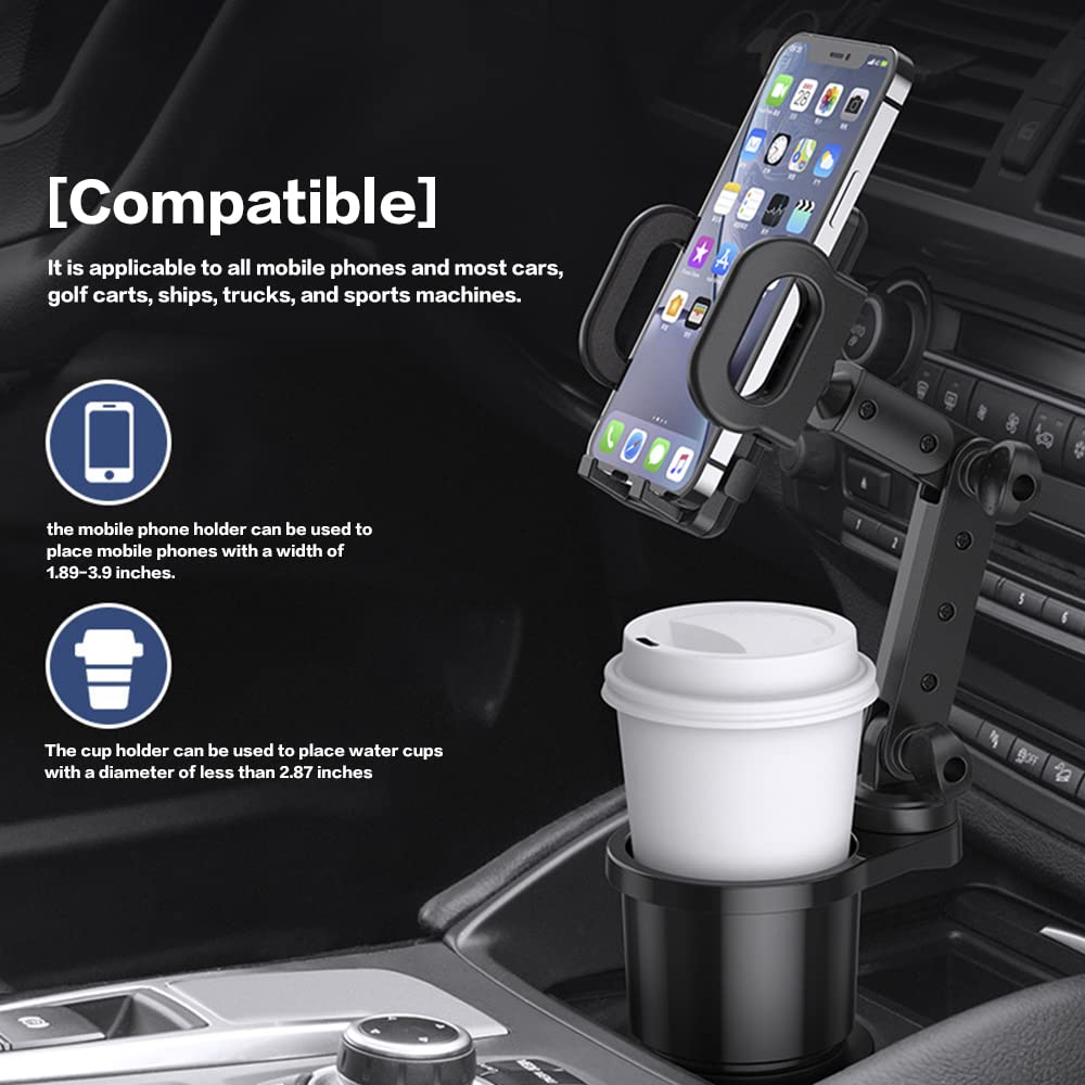 Reswish Car Cup Holder Phone Mount, Universal Auto Cell Phone Stand With Drink Expand Cup Holder,2 In 1 Multifunctional Car Cup