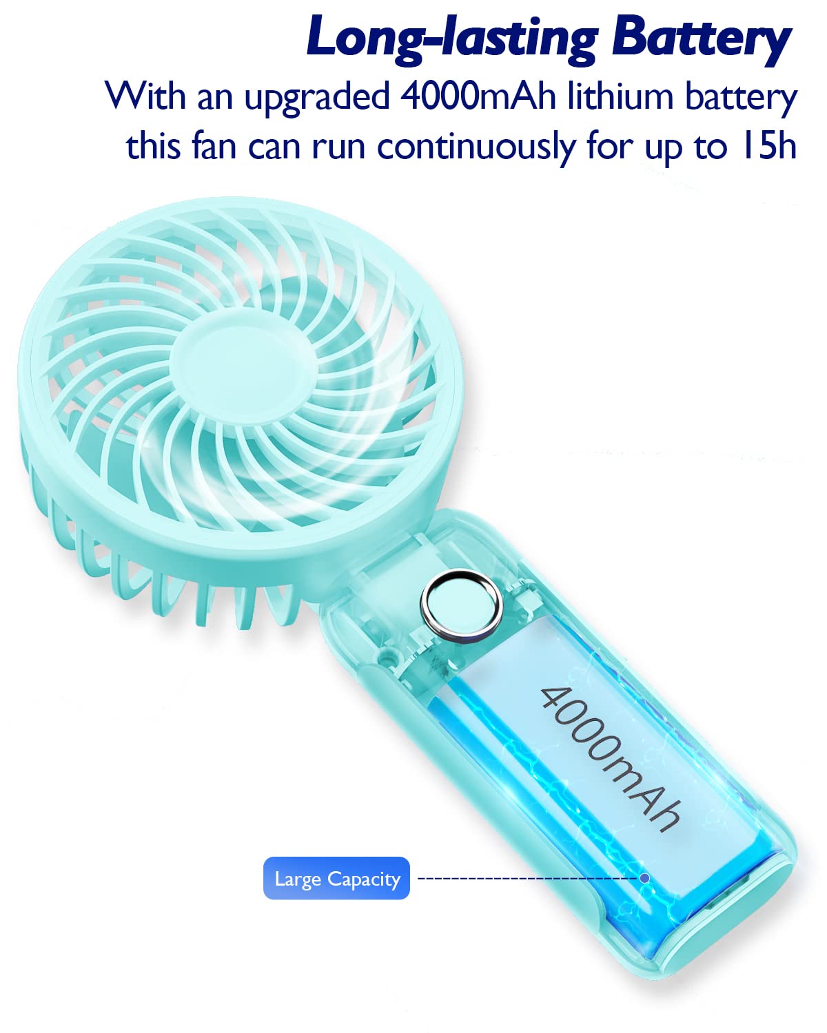 Rnkrun Mini Portable Fan, 4000Mah Personal Handheld Fan Foldable Battery Operated Usb Rechargeable Small Desk Fan Quiet Powerful