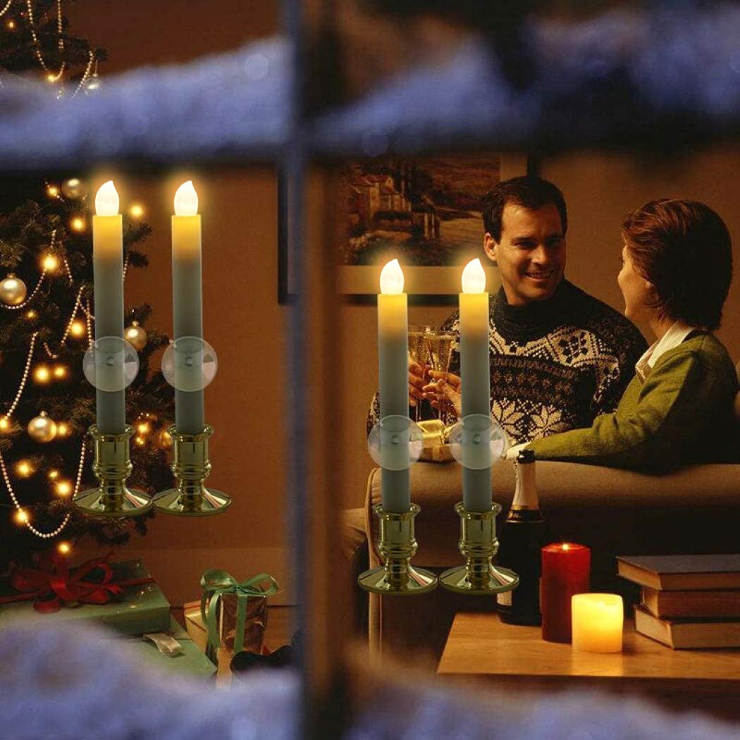 Verdenu 14 Pack Christmas Window Candles With Timer Remote, Battery Operated Led Candles With Holder/Suction Cups, Gold