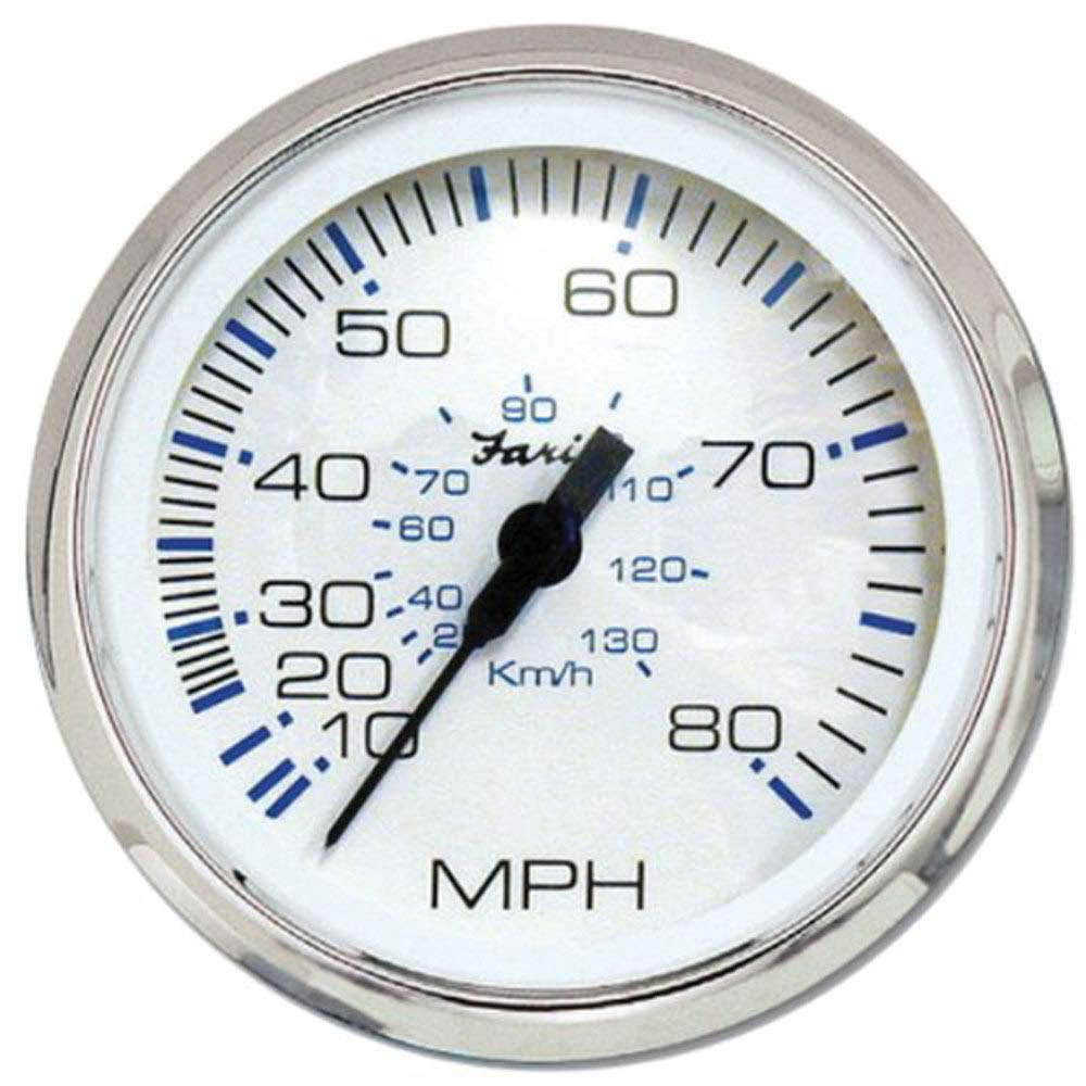 Faria Beede Instruments BEEDE 33819 Chesapeake Stainless Steel Speedometer (80 MPH) Pitot - 4, White, Black