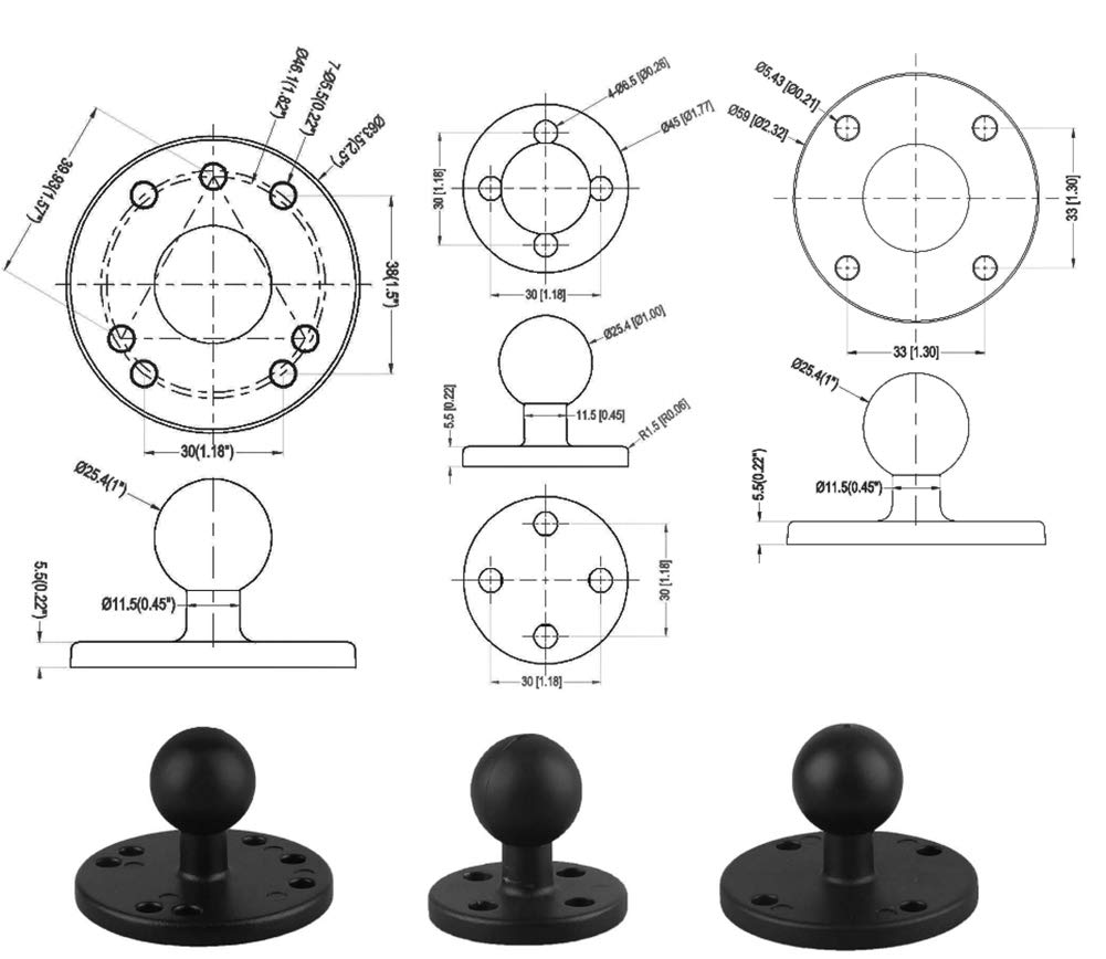 Strg 1'' Ball Mounts Base Adapter With Amps Round Plate, Ball Base Mount Compatible With Ram And 1' Ball Systems From Arkon, Ibolt And Tackform Enterprise Series