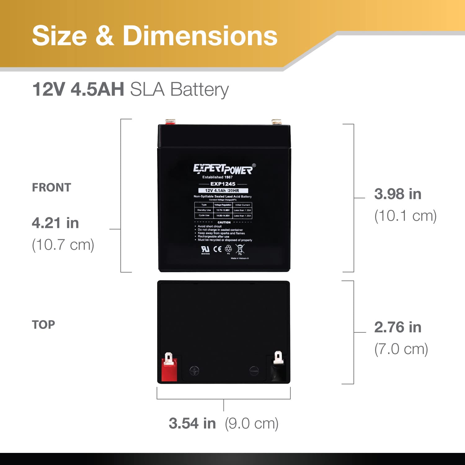 Expertpower Exp1245 12V 4.5 Amp Rechargeable Battery For Security Systems