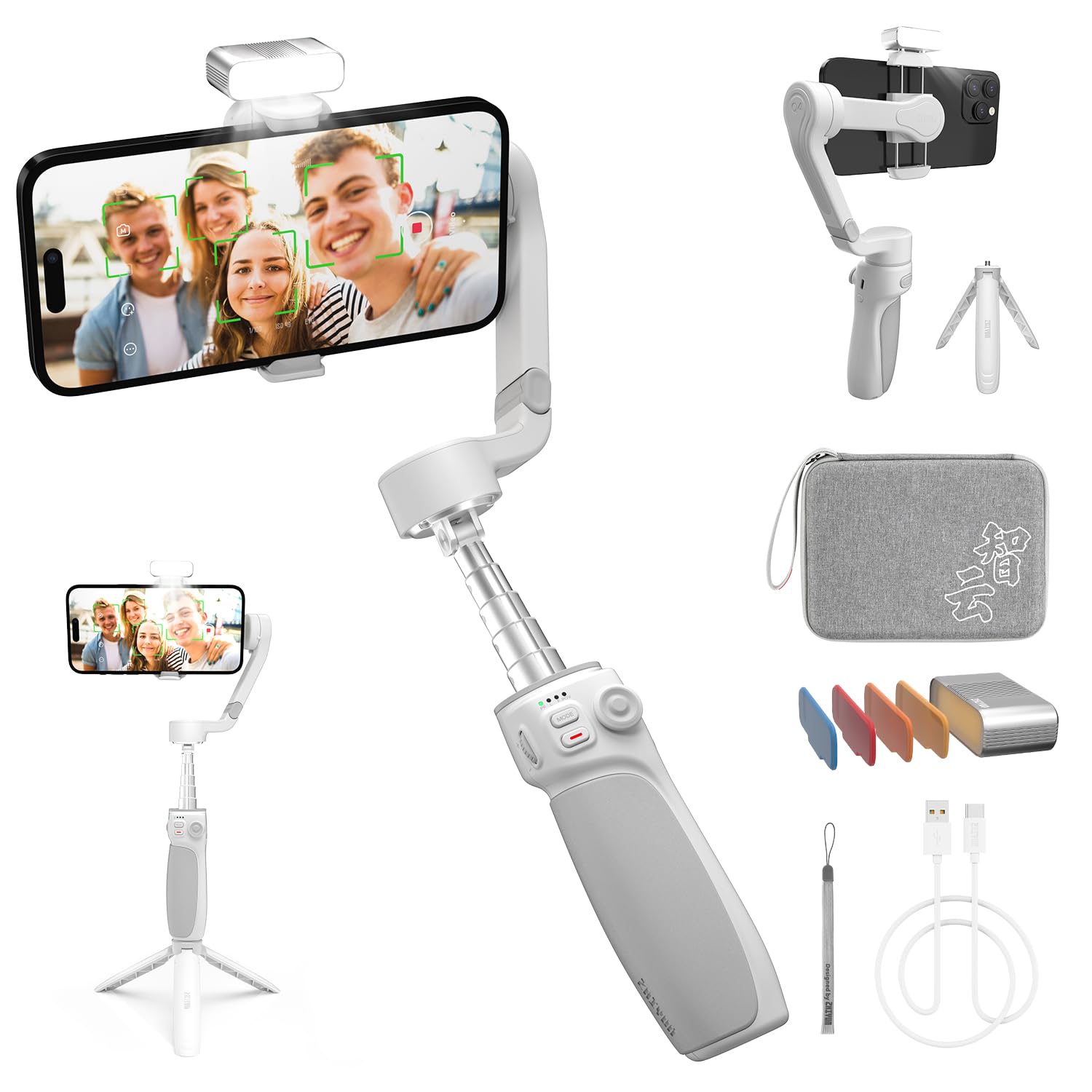 ZHIYUN Smooth Q4 Combo Gimbal Stabilizer, 3-Axis Smartphone Phone Gimbal, Built-in Extension Rod, Foldable and Portable, Android