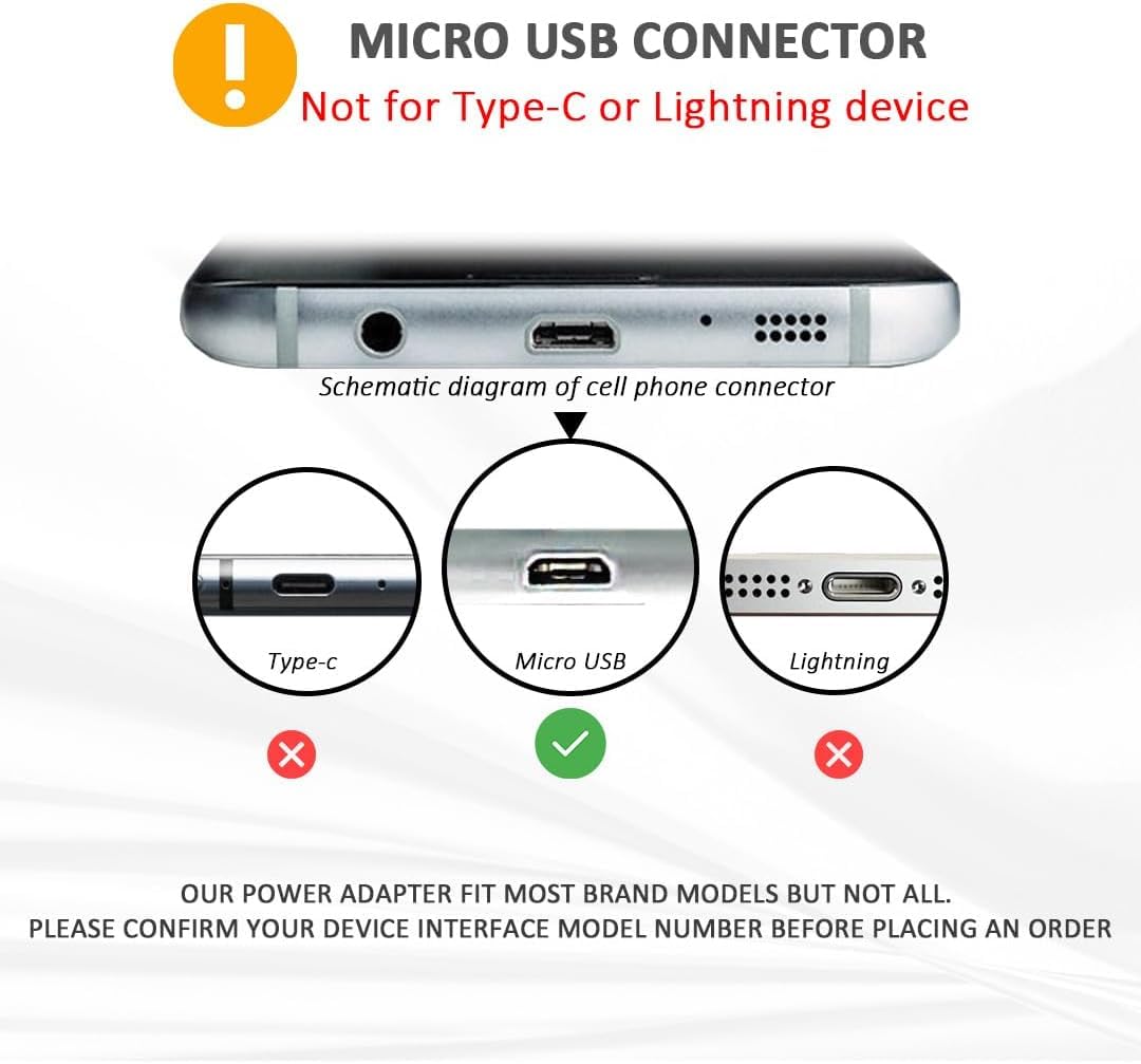 Koller Products 5V1A Power Adapter, Usb A To Micro Usb Cable & Wall Charger Compatible Aquarium Led Lights, Android (Product Typ