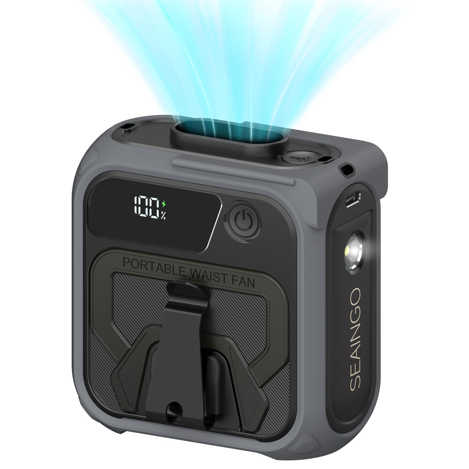 SEAINGO Portable Waist Fan Rechargeable - 10000mAh, 42 ft/s Max, 5 Speeds 16000RPM, Personal Cooling Wearable Clip Body Belt Shi