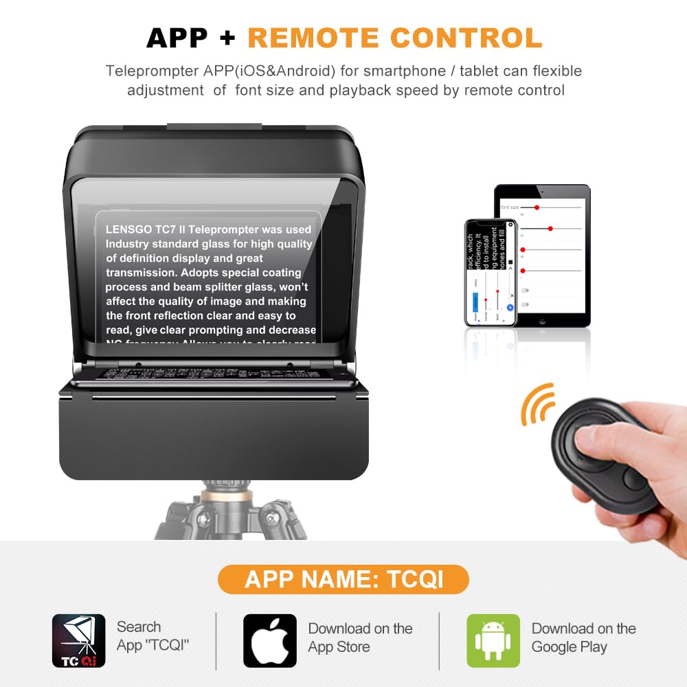 Lensgo Teleprompter For Phone Camera With Remote Control-Tc7Ii 7.9 Foldable Portable Prompter App Compatible With Ios/Android