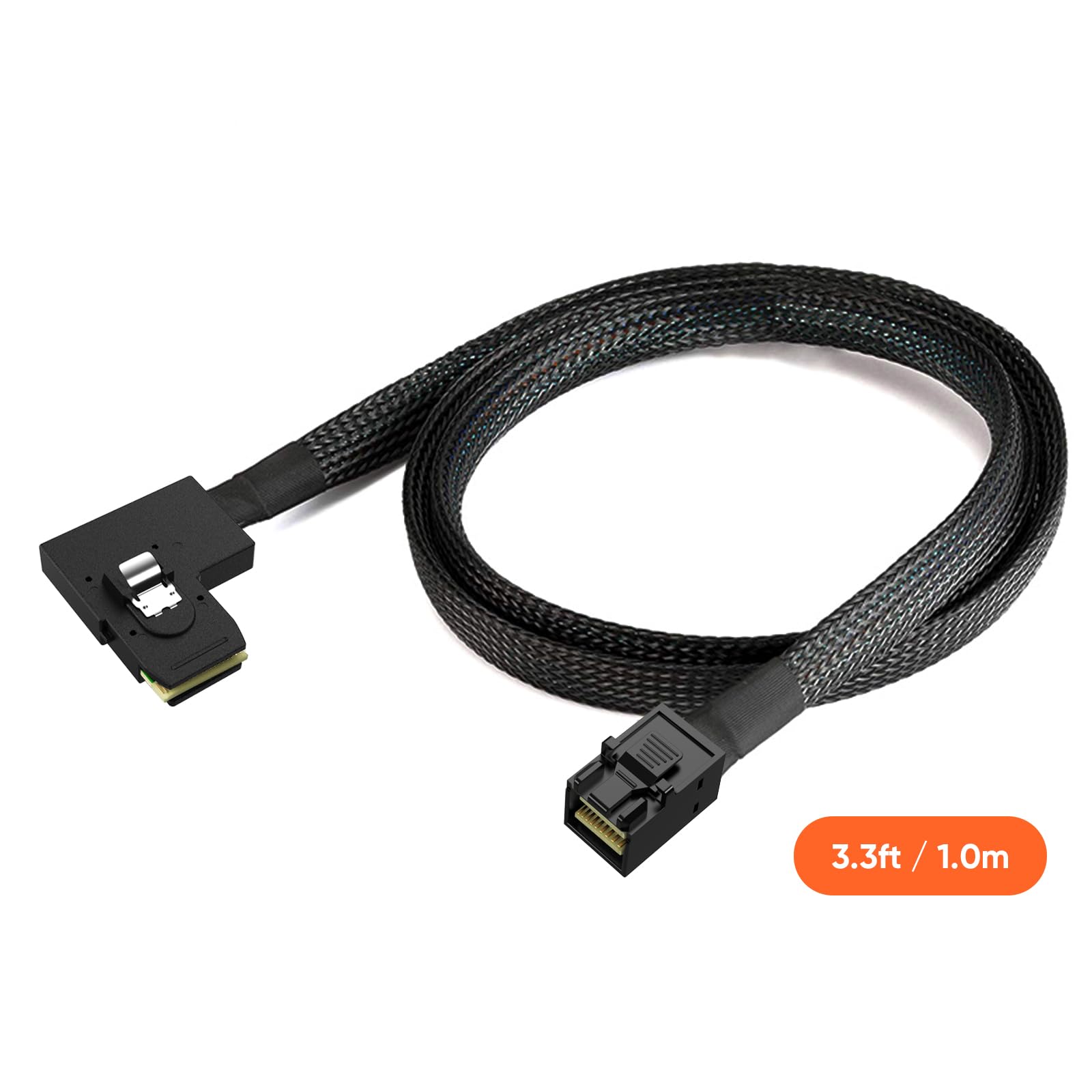 Cablecreation Internal Mini Sas Hd Cable, 3.3Ft Mini Sas Sff 8643 To Left Angle Mini Sas 36Pin Sff 8087 Cable, Mini Sas 36Pin To