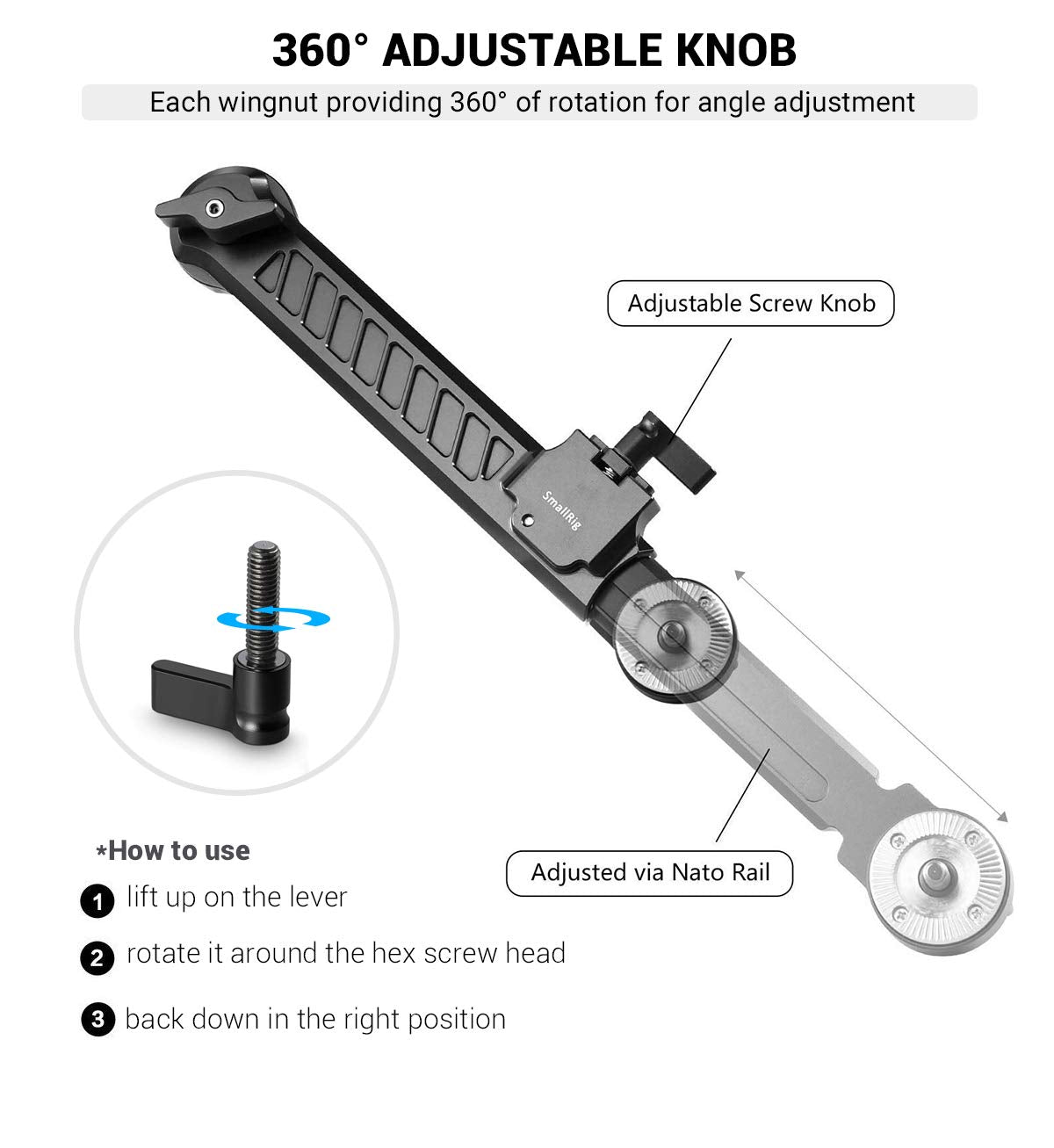 Smallrig Rosette Extension Arm Dogbone With Length Adjustable, M6 Rosette 31.8Mm - 1870