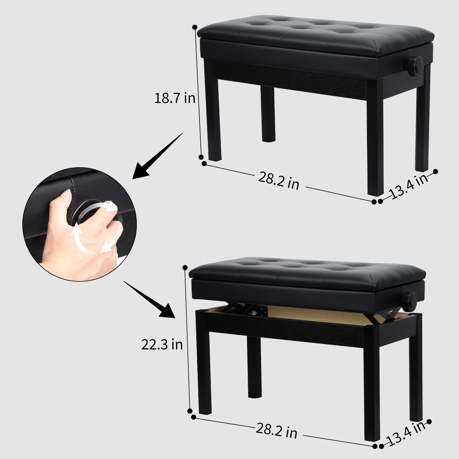 Jdfdexc Adjustable Double/Duet Piano Bench,Solid Wood Piano Chair,Waterproof Piano Seat With Storage For Music Books & Leather C