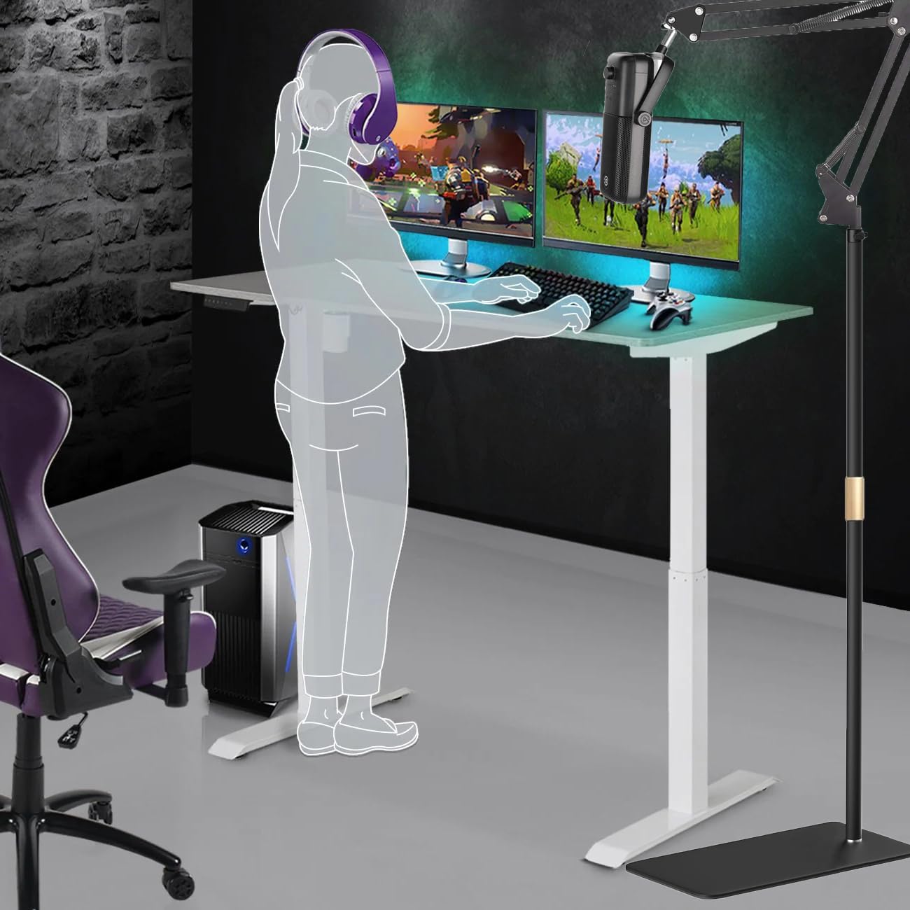 Microphone Floor Stand For Blue Yeti, Nano, Snowball, Hyperx,Razer,Logitech Usb And Condenser Mic,Adjustable Boom Arm Stand With