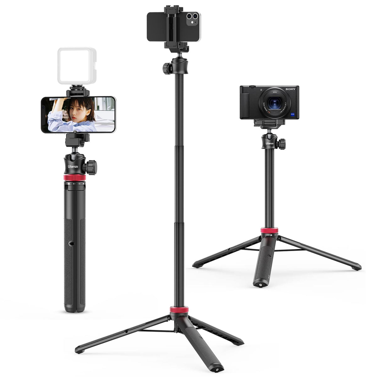 Ulanzi Mt 44 Extendable Phone Tripod, 59'' Selfie Stick Phone Vlog Tripod Stand With 2 In 1 Phone Clip, 360 Ball Head Camera Tri