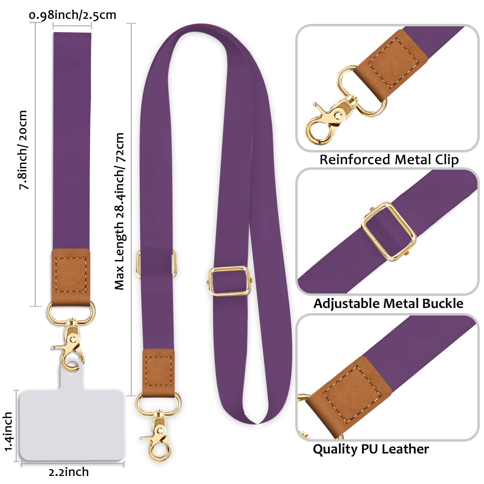 Yonlevres Phone Lanyard Crossbody Phone Strap, Purple Cell Phone Lanyards For Around The Neck Wristlet Wrist Strap, Solid Color