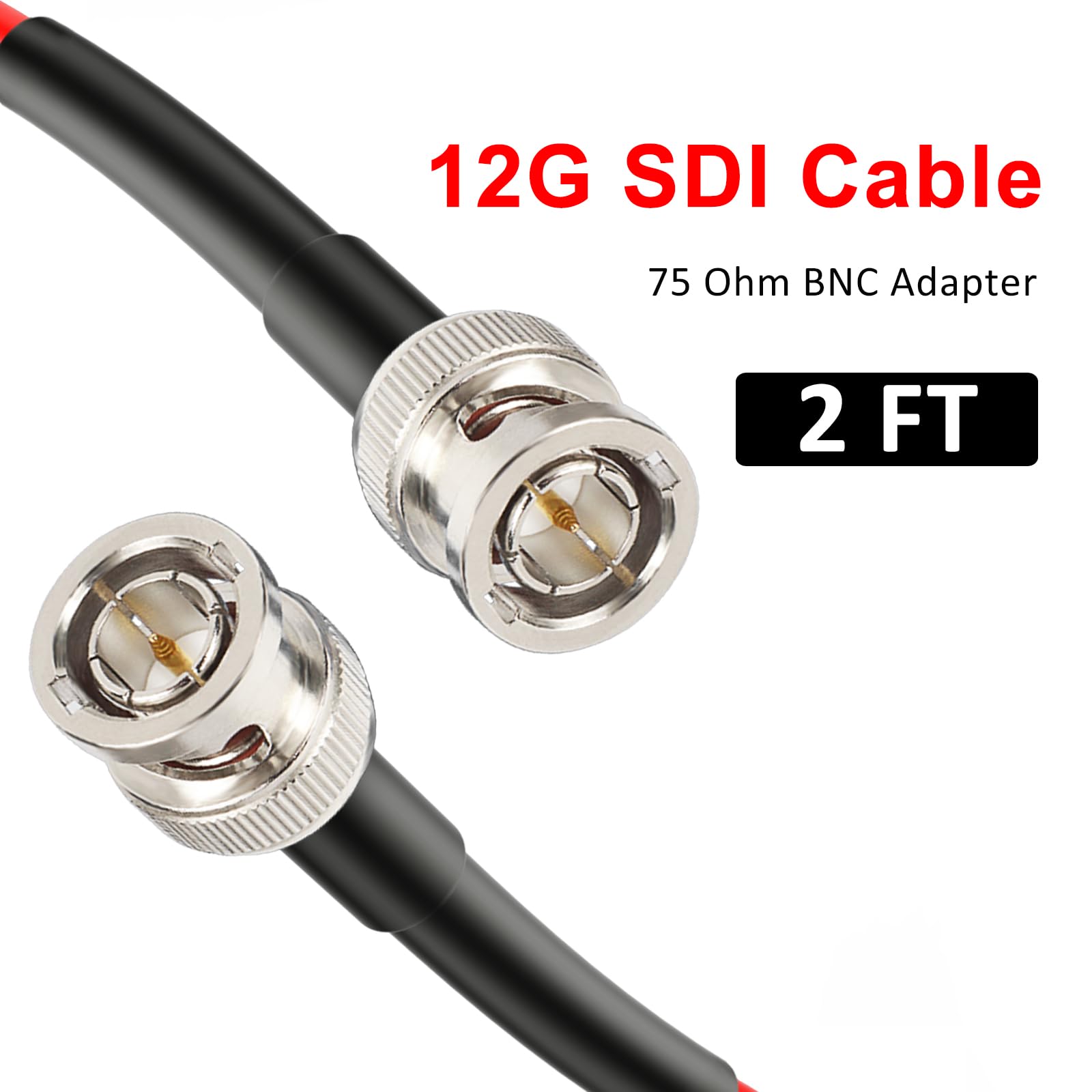 Xrds  Rf 12G Sdi Cable 2Ft, Sdi Video Cable 3G/6G/12G 75Ohm Rg6 Bnc Cable Supports Hd Sdi/3G/6G Sdi/4K For Video Security Camera