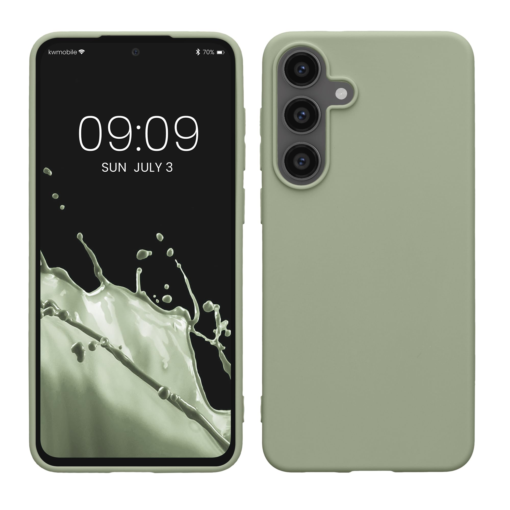 kwmobile Case Compatible with Samsung Galaxy S25 FE Case - Soft Slim Protective TPU Silicone Cover - Gray Green