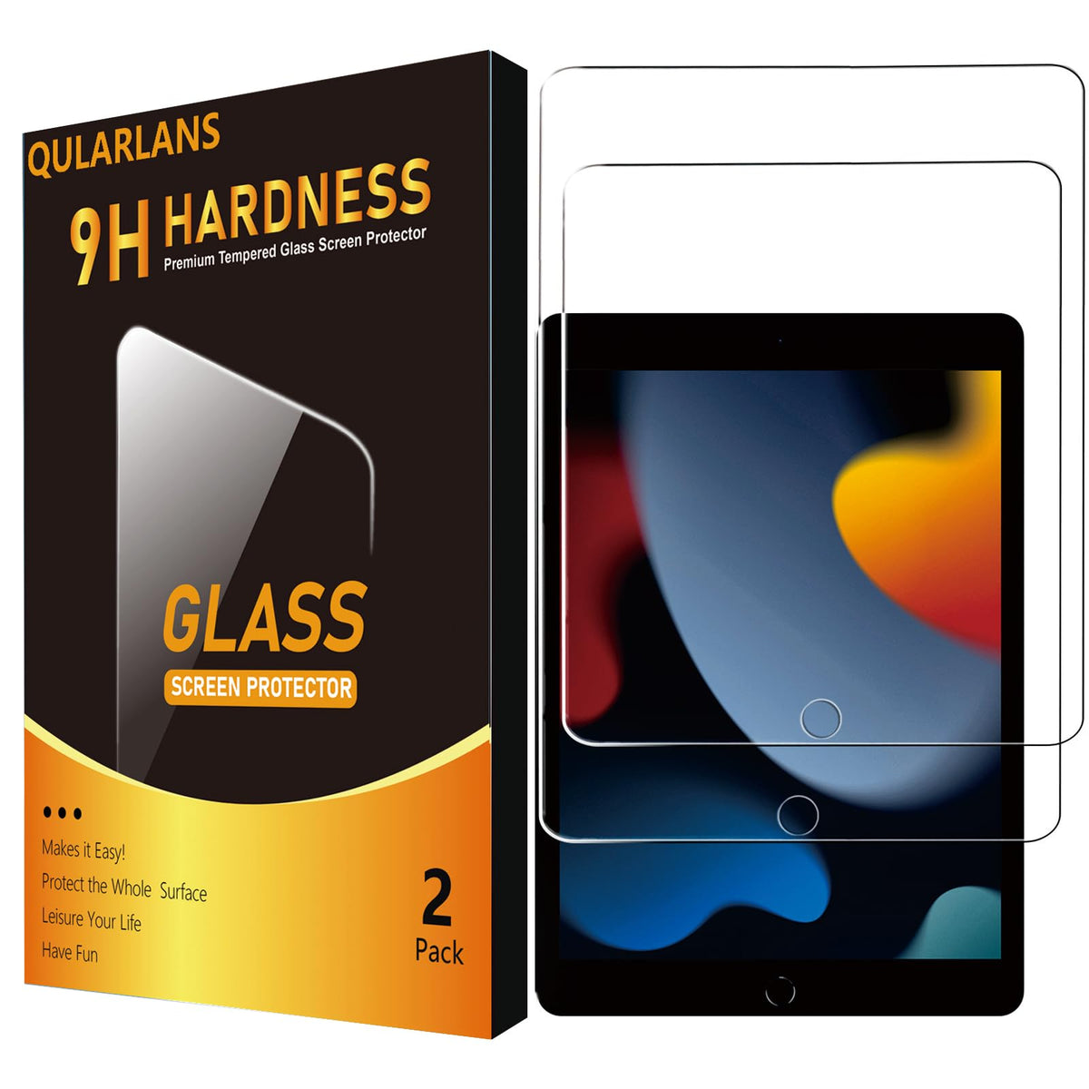 Qularlans 2 Pack Screen Protector For Ipad 9Th 8Th 7Th Generation (10.2 Inch, 2021/2020/2019), Anti Scratch 9H Hardness Tempered