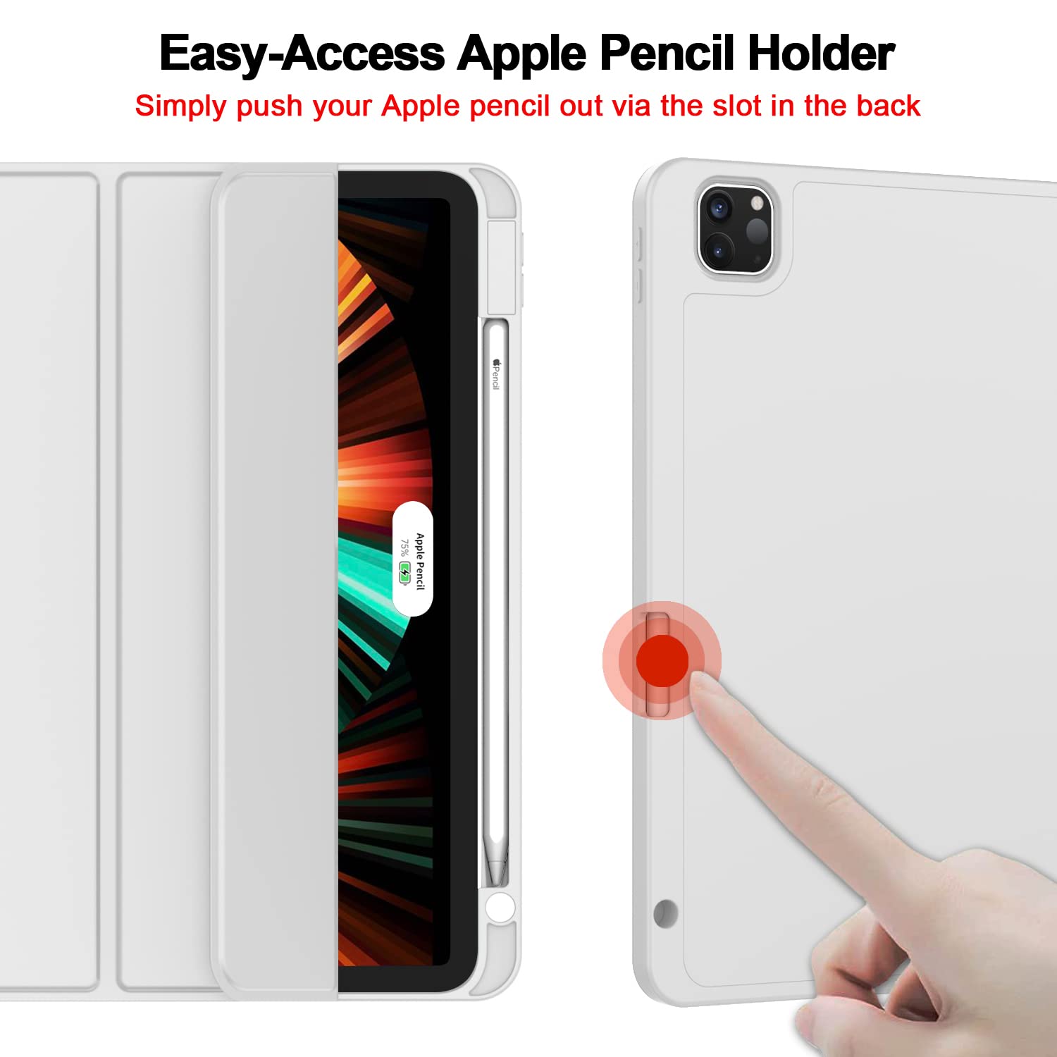 Zryxal New Ipad Pro 12.9 Inch Case 2022/2021/2020(6Th/5Th/4Th Gen) With Pencil Holder,Smart Ipad Case [Support Touch Id And Auto