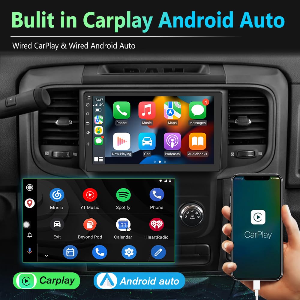 Awesafe [4+64Gb] Android Car Stereo For Dodge Ram 1500 2500 3500 2013 2014 2015 2016 2017 2018, 9 Inch Touch Screen Android Radi