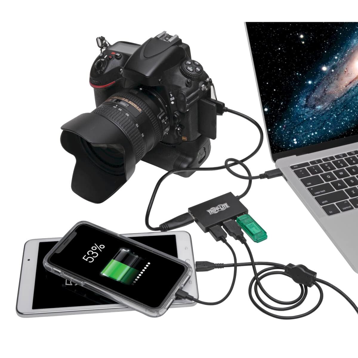 Tripp Lite Gen 1 Usb-C Hub, Portable Usb-C To Usb-A Splitter For Charging And Data Transfer, Thunderbolt 3, 5 Gbps, 1.5 A, Alumi