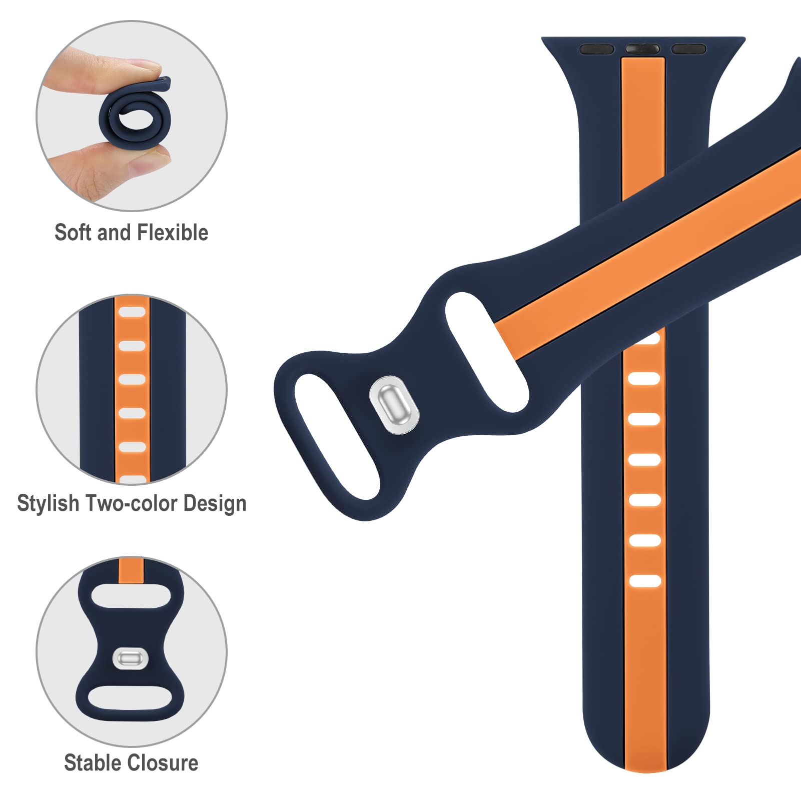 Designer Sport Band Compatible With Apple Watch Iwatch Bands 38Mm 40Mm 41Mm 42Mm 44Mm 45Mm 46Mm 49Mm Men Women,Soft Silicone Str