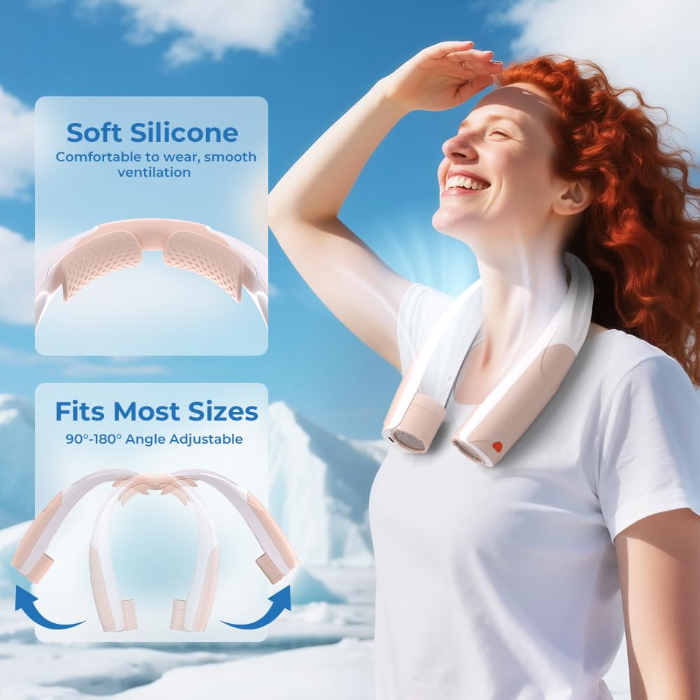 Vosfeel Outdoor Neck Fan 8000Rpm Hurricane Wind, Portable Personal Fan Rechargeable, Proven Battery 20Hrs, 6 Adjustable Cooling