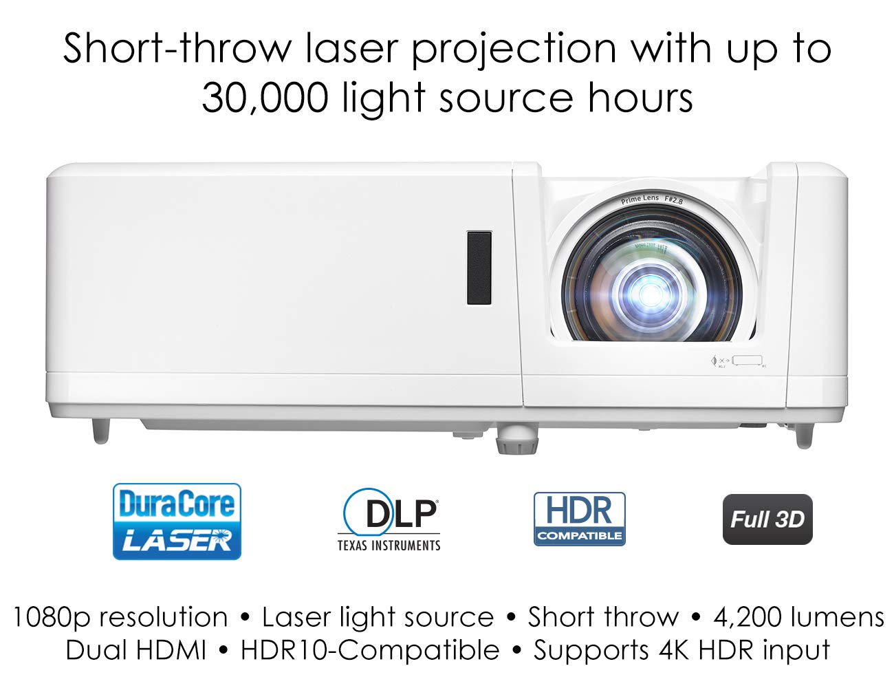 Optoma Gt1090Hdr Short Throw Laser Home Theater Projector | 4K Hdr Input | Lamp Free Reliable Operation 30,000 Hours | Bright 4,200 Lumens For Day And Night | Short Throw