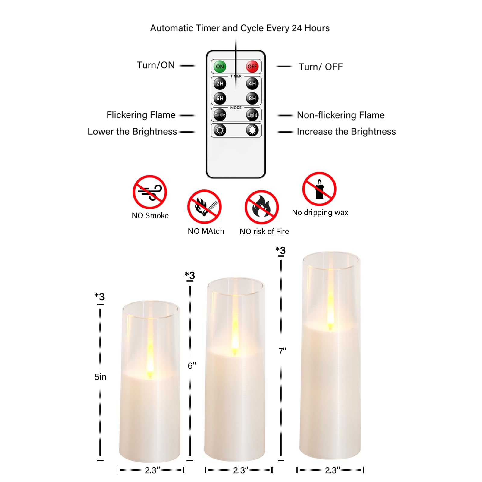Eebuss Flameless Candles,Battery Operated, Flameless Candles With Remote,Raster Texture Besign 2/4/6/8 Hour Timer, Flickering Fl